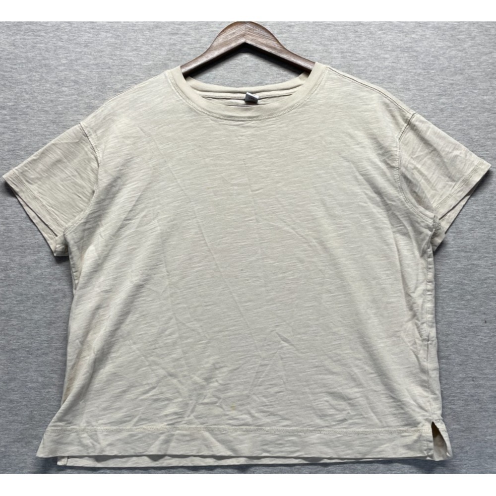 Old Navy Crew Neck T Shirt Womens Medium Beige Slub Knit Textured Side Slits